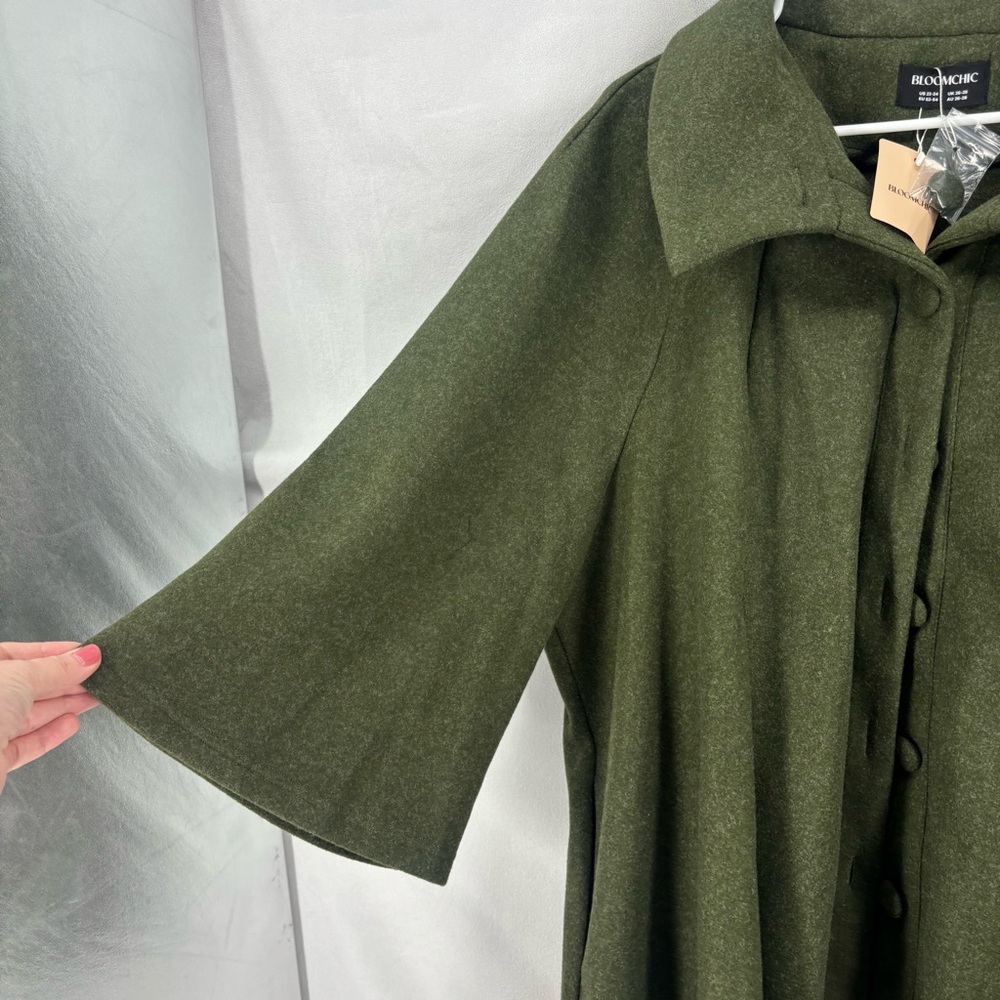 BloomChic Green A Line Button Jacket Flared Sleev… - image 6